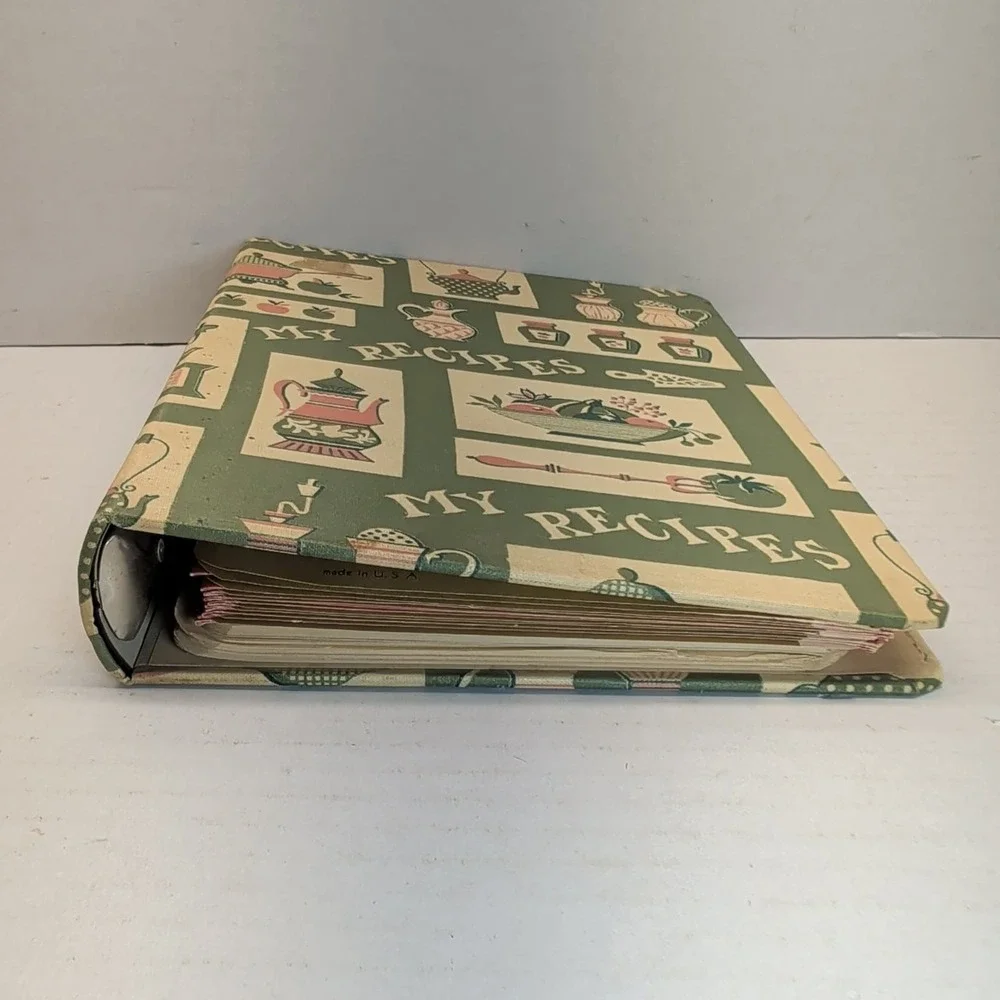 Vintage My Recipes 1964 Cookbook Envelopes Blank Green 3-Ring Binder
